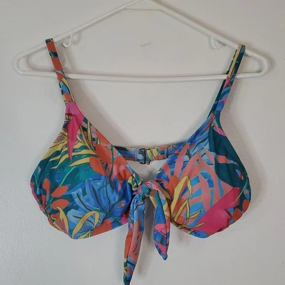 Kona Sol Bright Floral Bikini Size Extra Large High-Rise Bottoms Tie Top - Picture 2 of 12